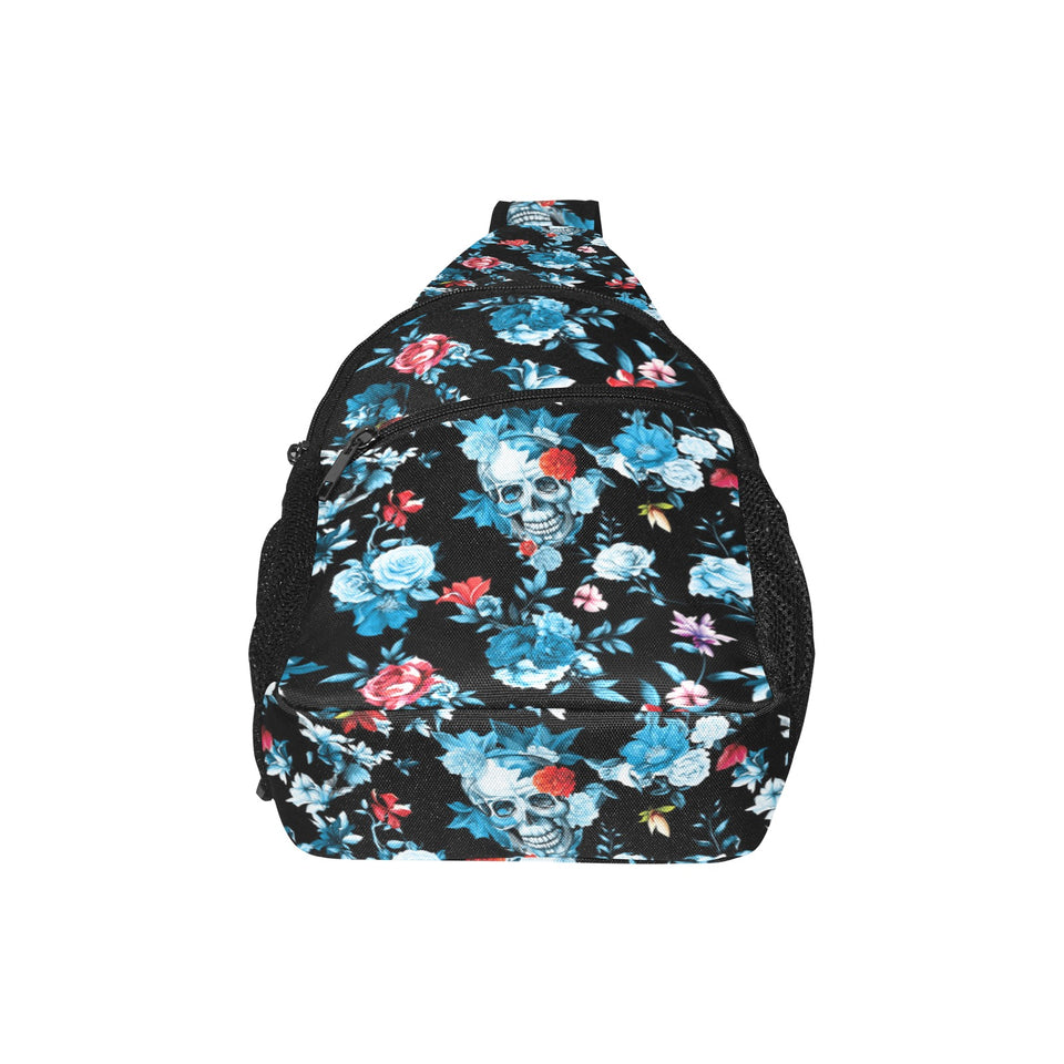 Skull flower roses leave pattern All Over Print Chest Bag