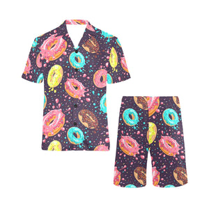 Colorful donut glaze pattern Men's V-Neck Short Pajama Set