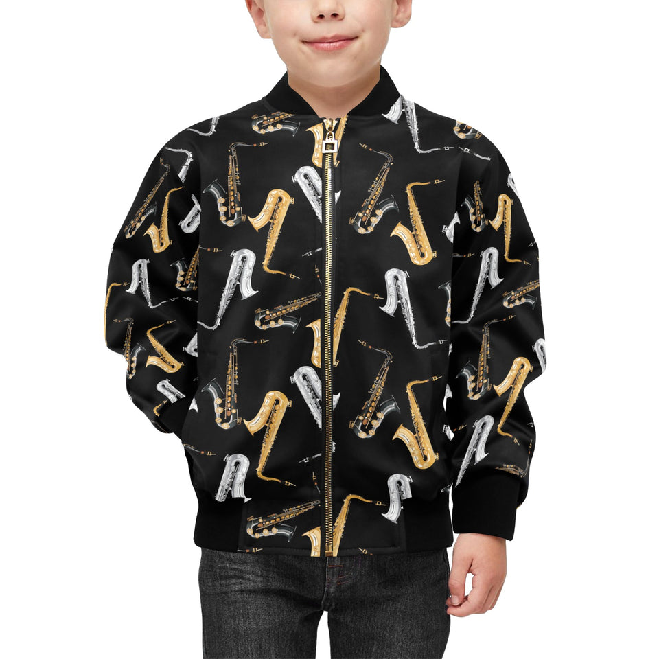 saxophone design pattern Kids' Boys' Girls' Bomber Jacket