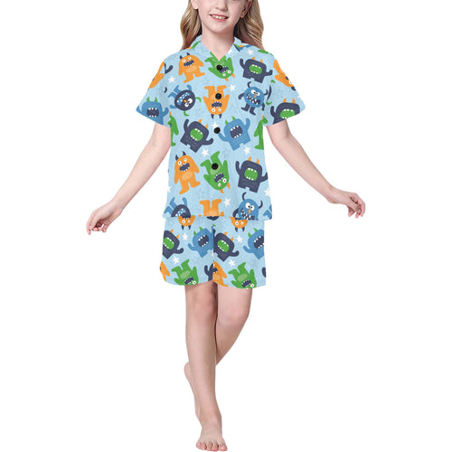 Alien Pattern Print Design 04 Kids' Boys' Girls' V-Neck Short Pajama Set