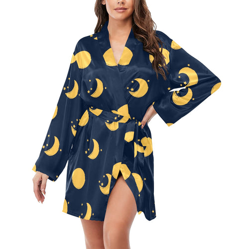 Moon star pattern Women's Long Sleeve Belted Night Robe