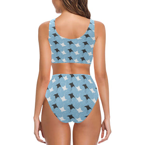 Stingray Pattern Print Design 03 Chest Bowknot High Waisted Bikini Swimsuit