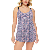 Indian Batik Style pattern Chest Sexy Pleated Two Piece Swim Dress