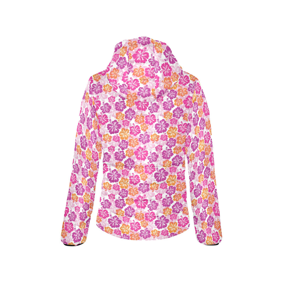 Hibiscus Pattern Print Design 01 Women's Padded Hooded Jacket