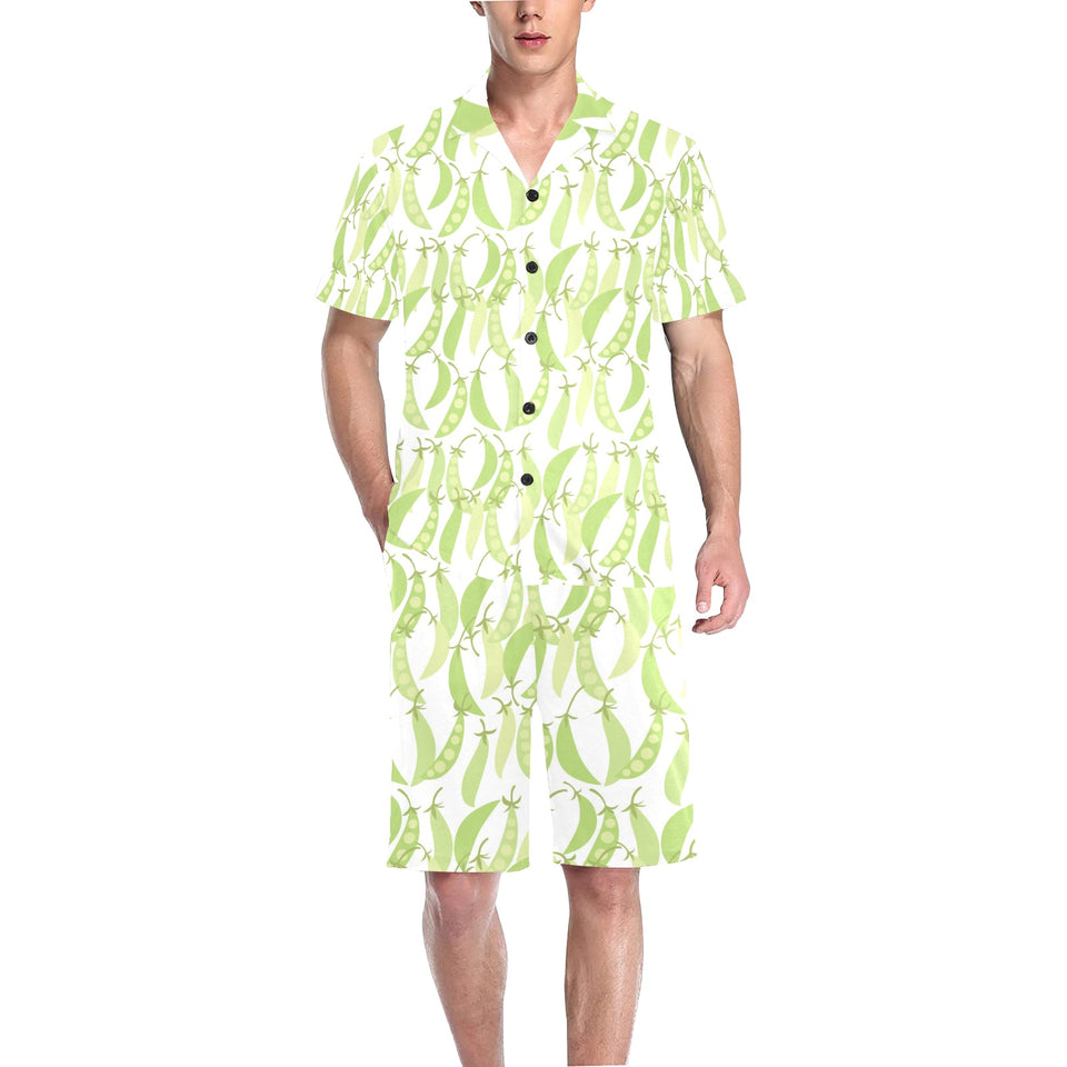 Green Peas Pattern Print Design 03 Men's V-Neck Short Pajama Set