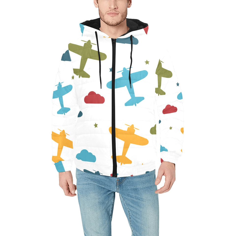 Airplane star cloud colorful Men's Padded Hooded Jacket