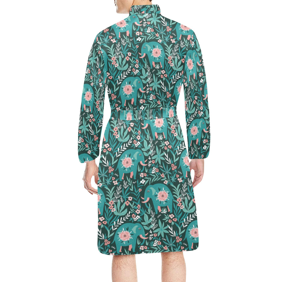Elephants jungle pattern Men's Long Sleeve Belted Night Robe