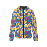 Passion fruit blue background Women's Padded Hooded Jacket