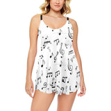 Music Notes Pattern Print Design 04 Chest Sexy Pleated Two Piece Swim Dress