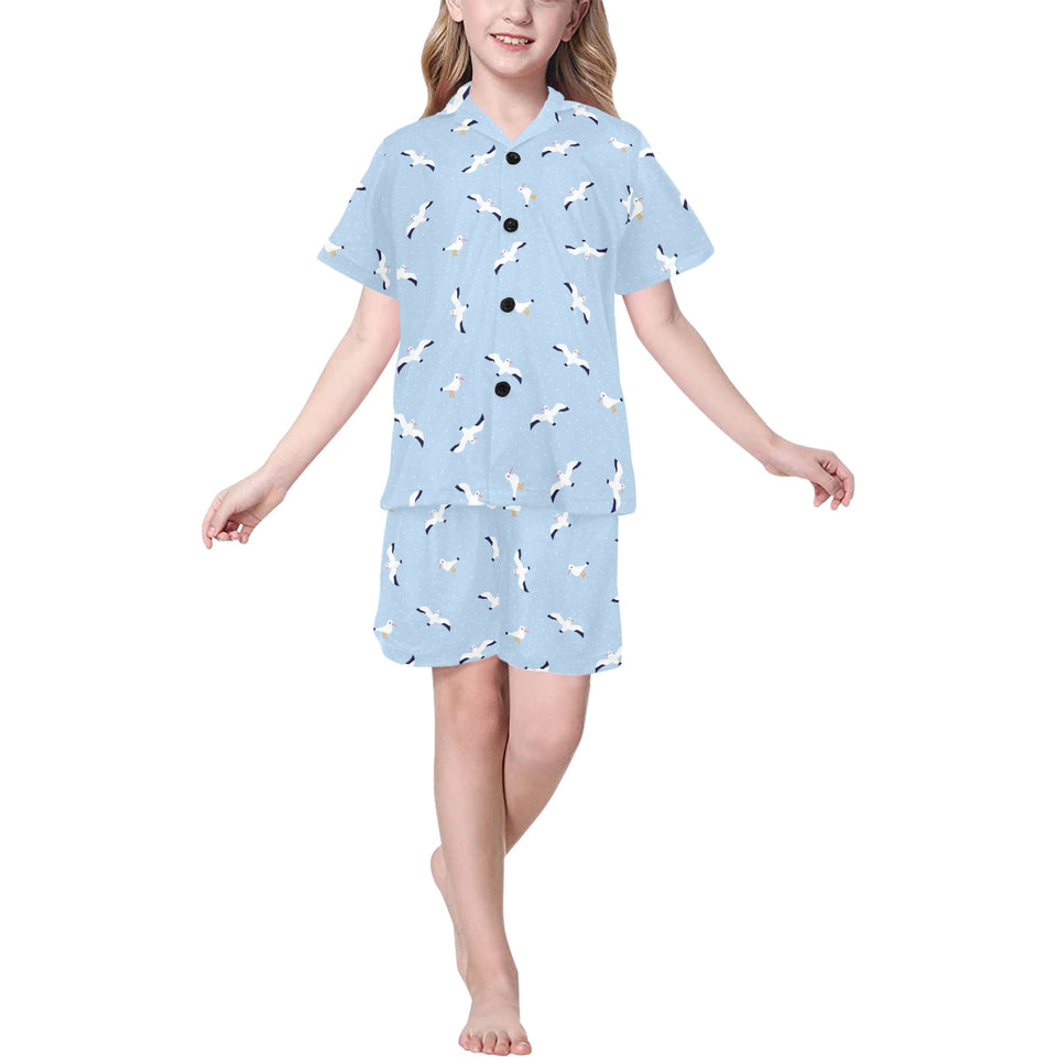 Seagull Pattern Print Design 02 Kids' Boys' Girls' V-Neck Short Pajama Set