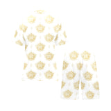 Gold Ornamental lotue waterlily symbol pattern Men's V-Neck Short Pajama Set