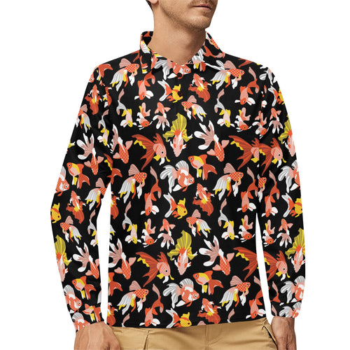 Goldfish Pattern Print Design 03 Men's Long Sleeve Polo Shirt
