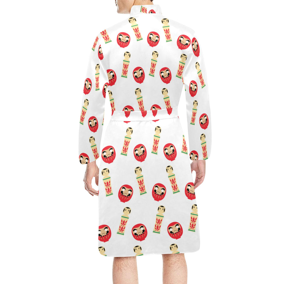 Daruma japanese wooden doll Men's Long Sleeve Belted Night Robe