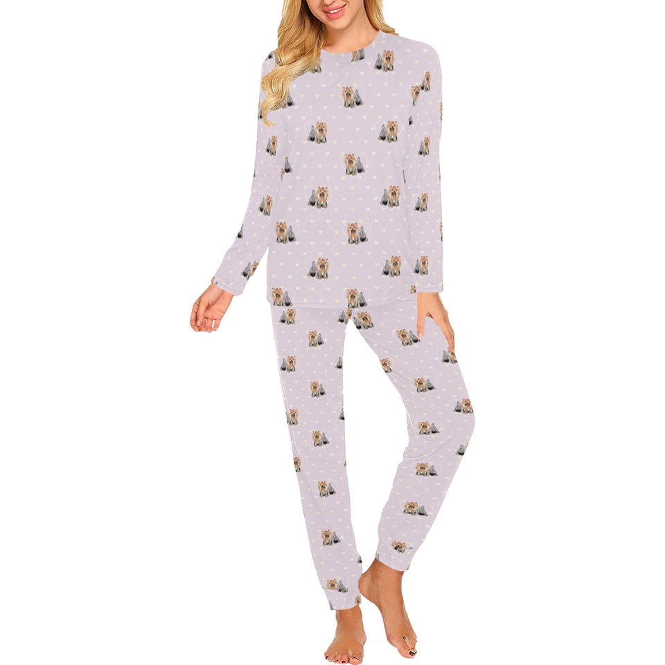 Yorkshire Terrier Pattern Print Design 02 Women's All Over Print Pajama Set