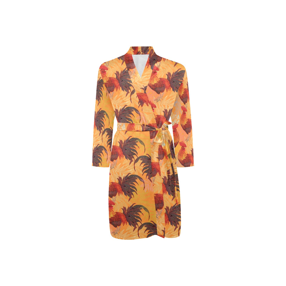 red rooster chicken cock pattern Men's Long Sleeve Belted Night Robe