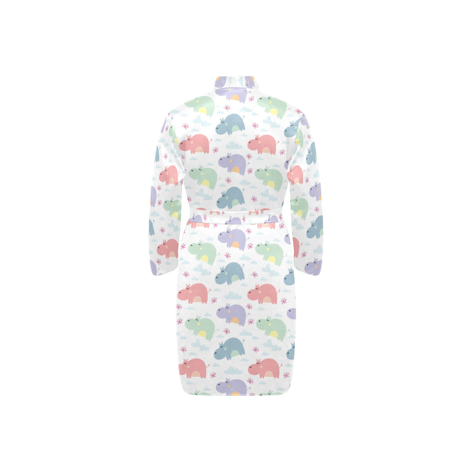 Hippopotamus Pattern Print Design 03 Men's Long Sleeve Belted Night Robe