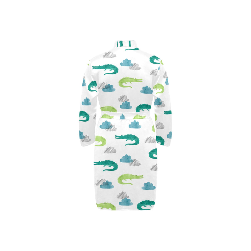 watercolor crocodile pattern Men's Long Sleeve Belted Night Robe