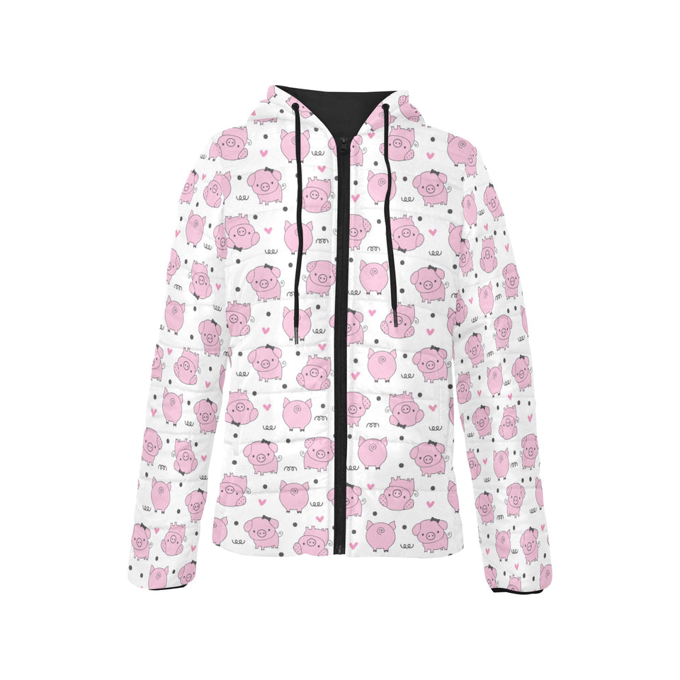 Pig Pattern Print Design 03 Women's Padded Hooded Jacket