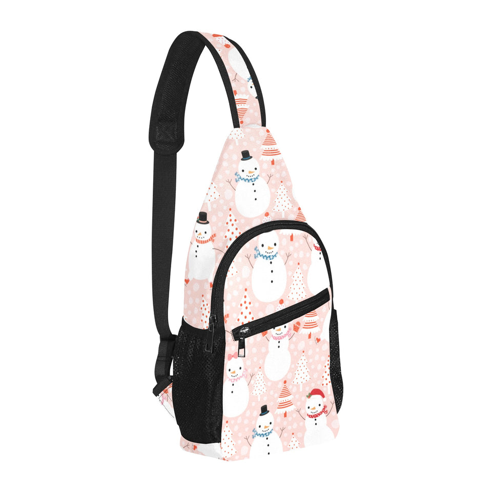 Cute snowman christmas tree snowpink background All Over Print Chest Bag