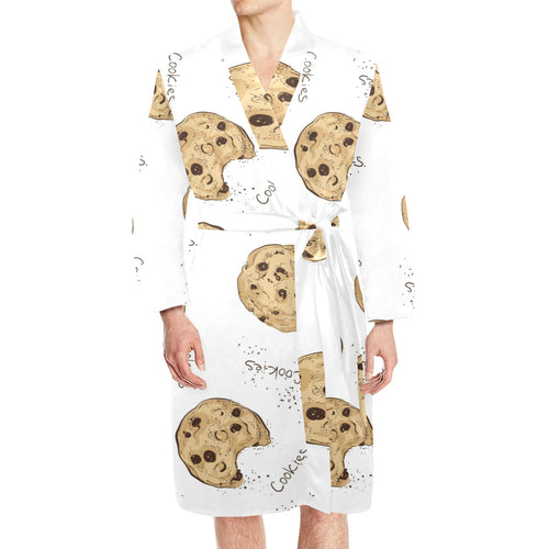Sketch style cookie pattern Men's Long Sleeve Belted Night Robe