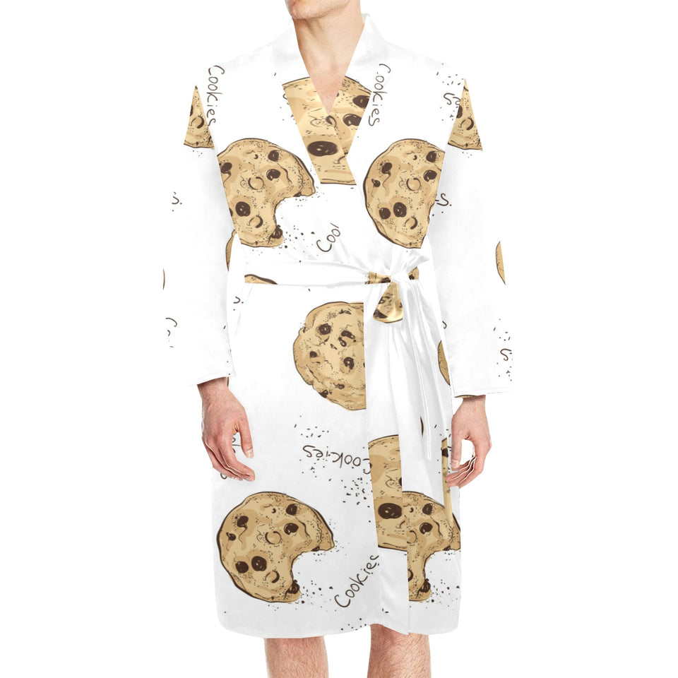 Sketch style cookie pattern Men's Long Sleeve Belted Night Robe