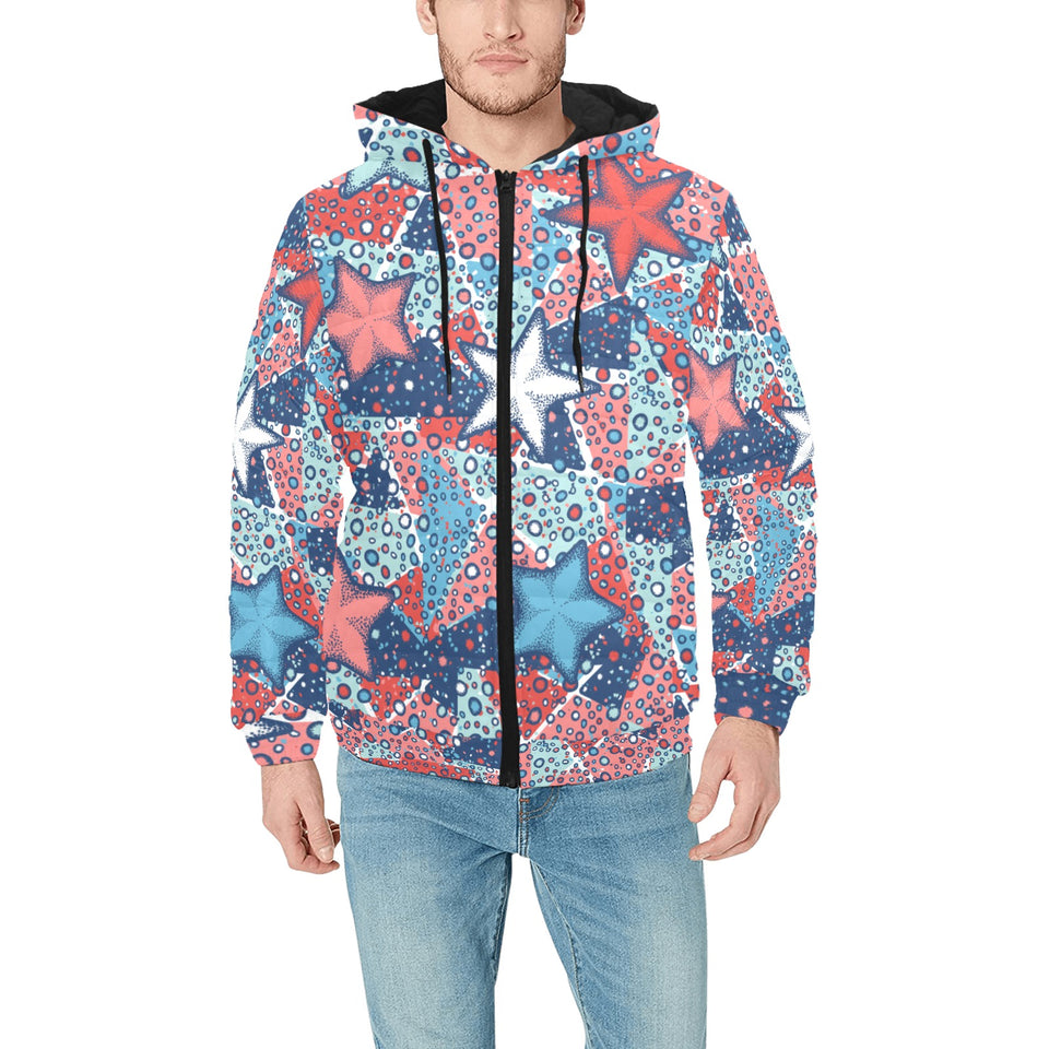 Hand drawn colorful starfish Men's Padded Hooded Jacket