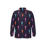 Watercolor colorful seahorse pattern Men's Long Sleeve Polo Shirt
