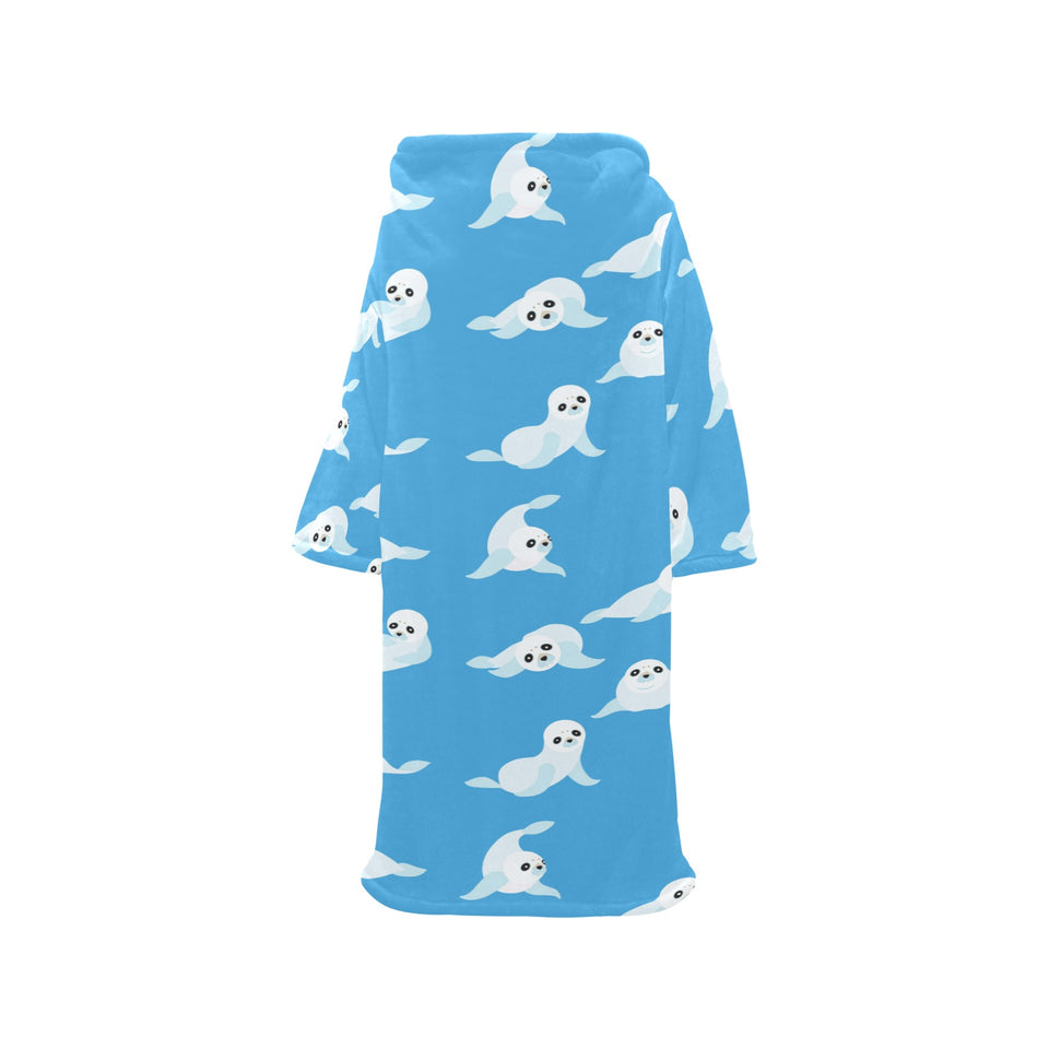 Cute sea lion seal pattern background Blanket Robe with Sleeves