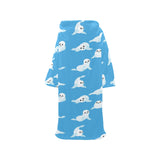 Cute sea lion seal pattern background Blanket Robe with Sleeves