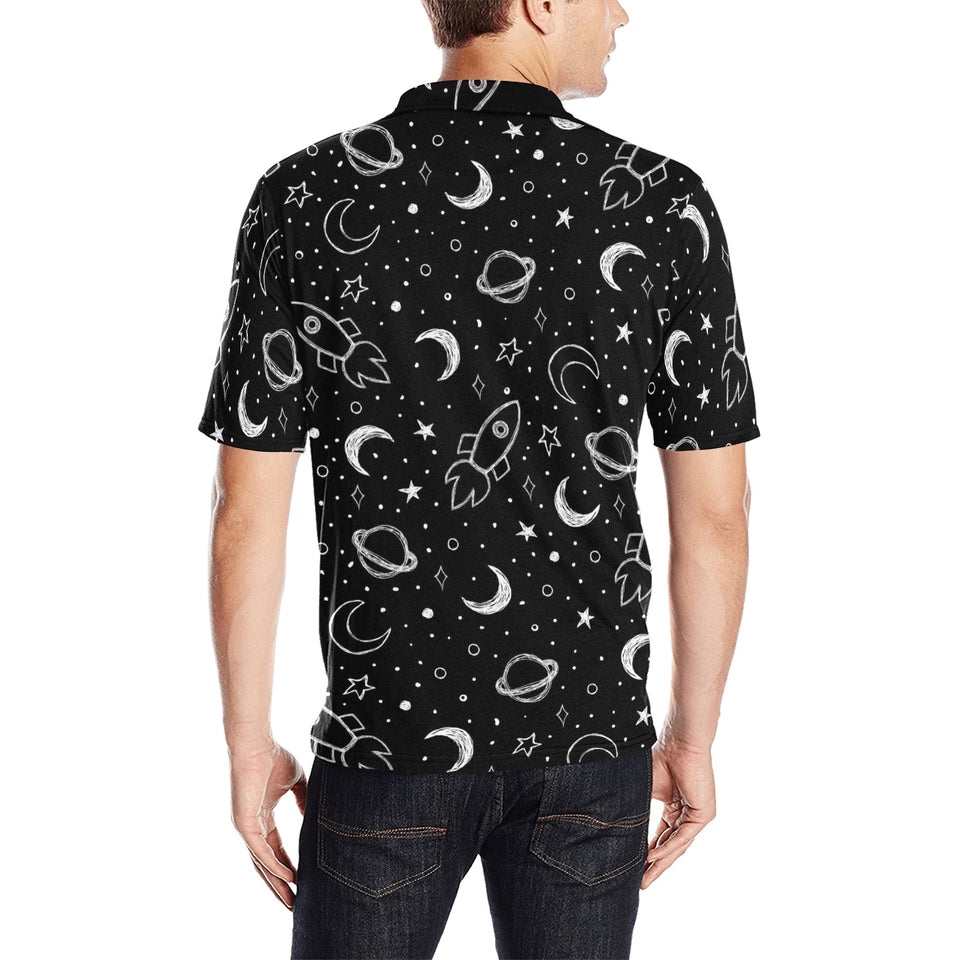 Hand drawn space rocket star planet Men's All Over Print Polo Shirt