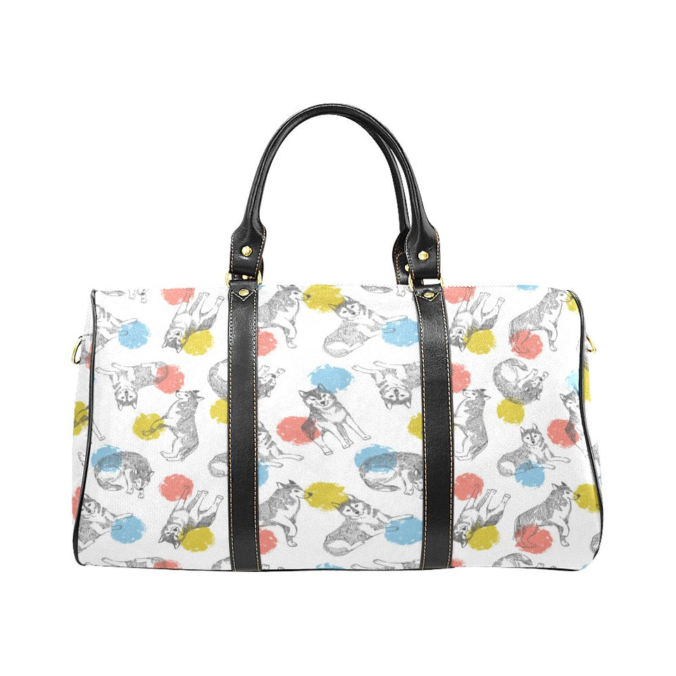 Siberian husky and colorful circle pattern Travel Bag