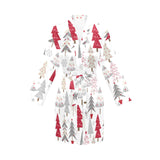 Cute Christmas tree pattern Women's Long Sleeve Belted Night Robe