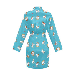 Jack Russel Pattern Print Design 03 Women's Long Sleeve Belted Night Robe