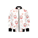 Daruma japanese wooden doll cherry blossom flower Kids' Boys' Girls' Bomber Jacket