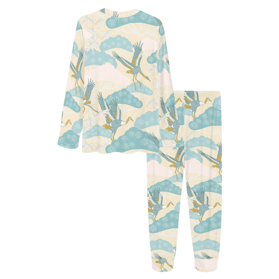 Bonsai bamboo stork japanese pattern cream theme Women's All Over Print Pajama Set