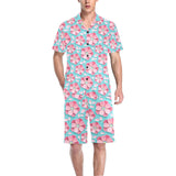 3D sakura cherry blossom pattern Men's V-Neck Short Pajama Set