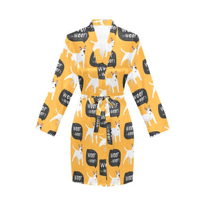 Bull Terrier Pattern Print Design 03 Women's Long Sleeve Belted Night Robe