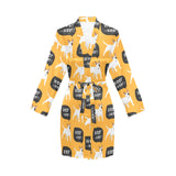 Bull Terrier Pattern Print Design 03 Women's Long Sleeve Belted Night Robe