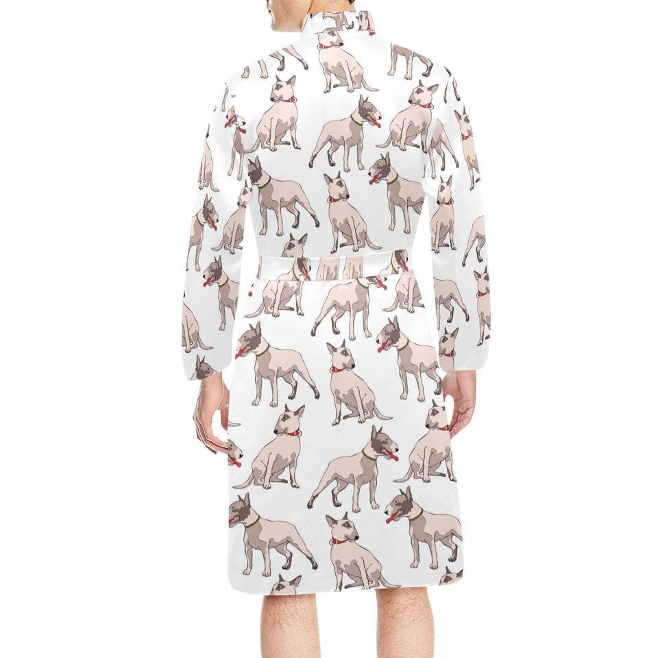 Bull Terrier Pattern Print Design 04 Men's Long Sleeve Belted Night Robe