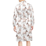 Bull Terrier Pattern Print Design 04 Men's Long Sleeve Belted Night Robe