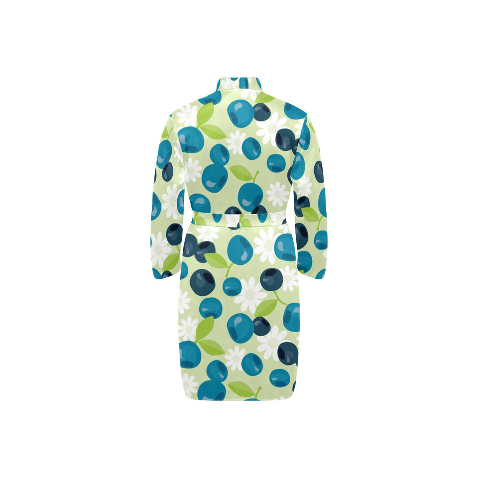 blueberry flower pattern Men's Long Sleeve Belted Night Robe