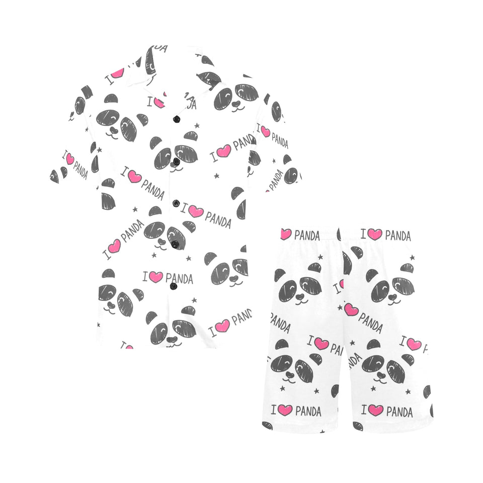 Hand Drawn faces of pandas pattern Men's V-Neck Short Pajama Set
