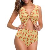 Goldfish Pattern Print Design 02 Chest Bowknot High Waisted Bikini Swimsuit
