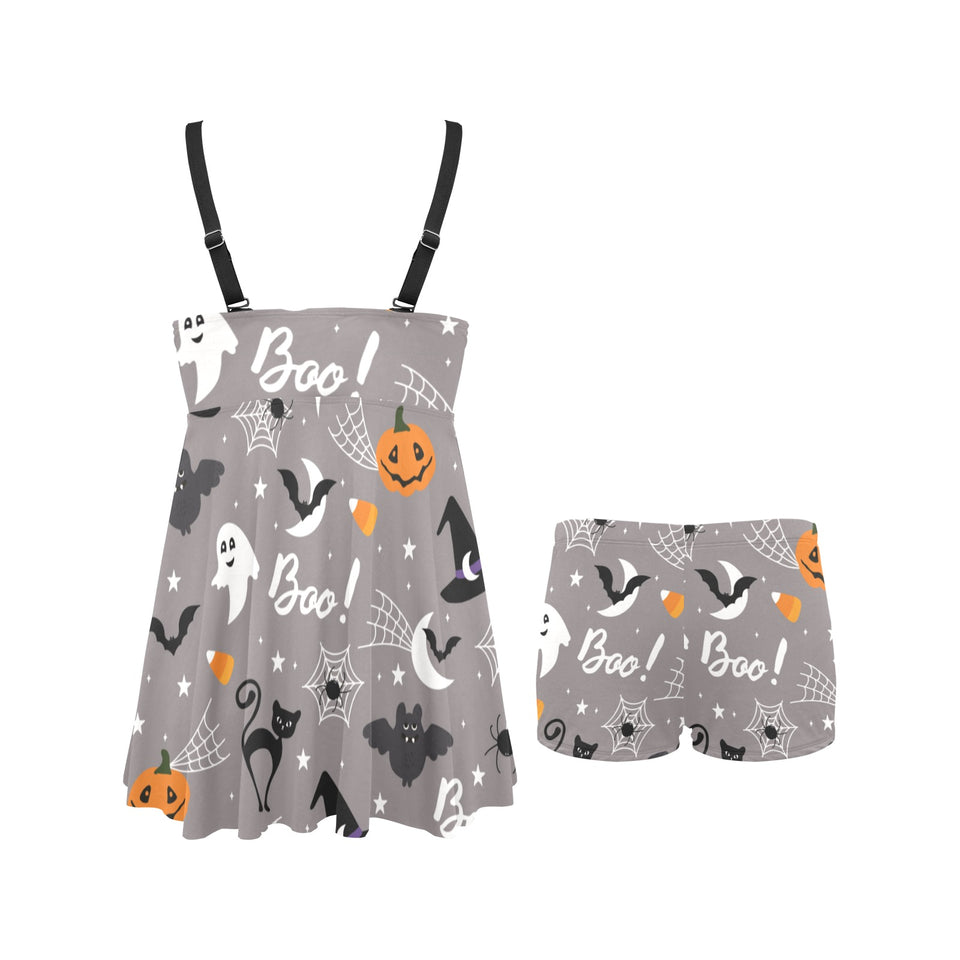 Halloween design pattern Chest Sexy Pleated Two Piece Swim Dress