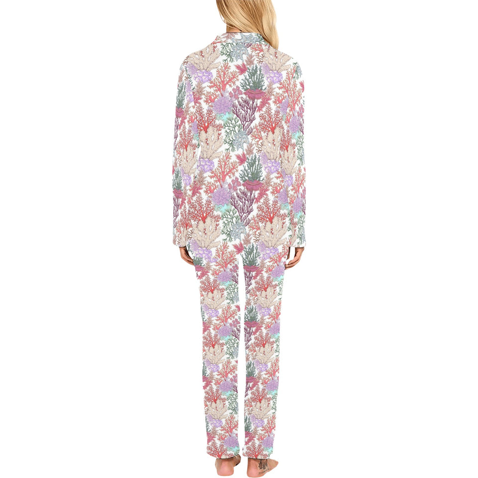 Coral Reef Pattern Print Design 03 Women's Long Pajama Set