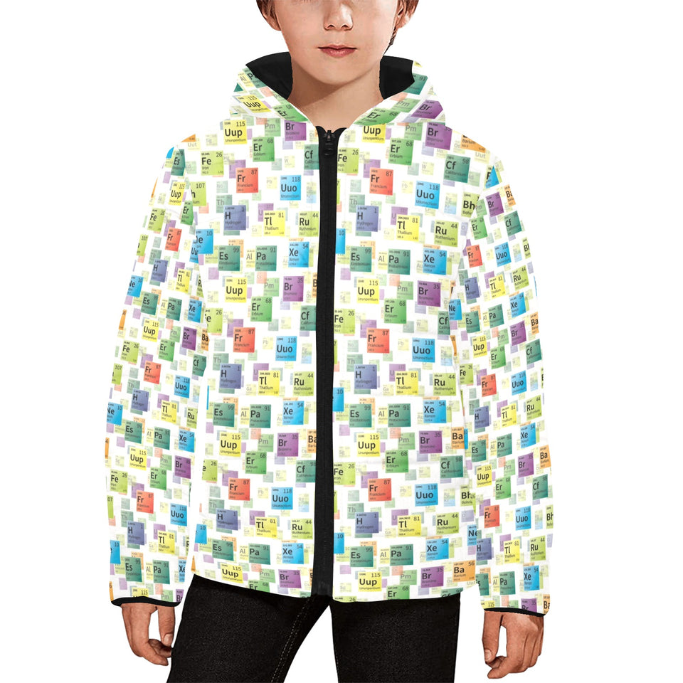 Chemistry Periodic Table Pattern Print Design 05 Kids' Boys' Girls' Padded Hooded Jacket
