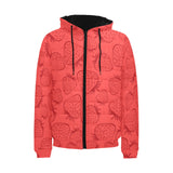 strawberry pattern red background Men's Padded Hooded Jacket