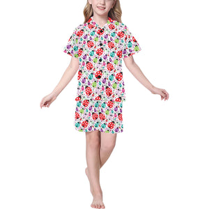 Ladybug Pattern Print Design 03 Kids' Boys' Girls' V-Neck Short Pajama Set