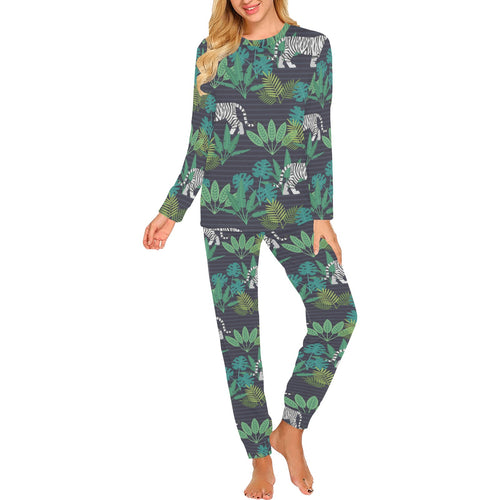 white bengal tigers tropical plant Women's All Over Print Pajama Set