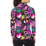 heart dot wave star creative design pattern Women's Long Sleeve Polo Shirt